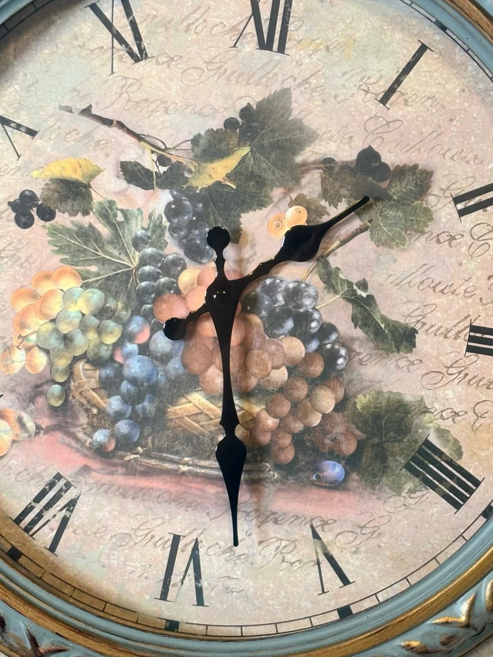 Decorative Blue Fruit-Motif Wall Clock with Roman Numerals